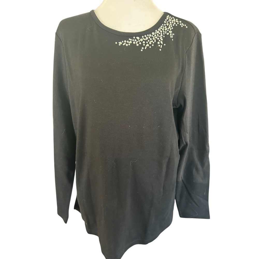 Quacker Factory NWT Rhinestone Embellished Black Jersey Womans SZ M